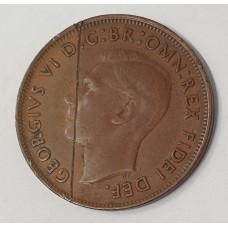 AUSTRALIA 1949 .  ONE 1 PENNY . ERROR . PLANCHET FLAW